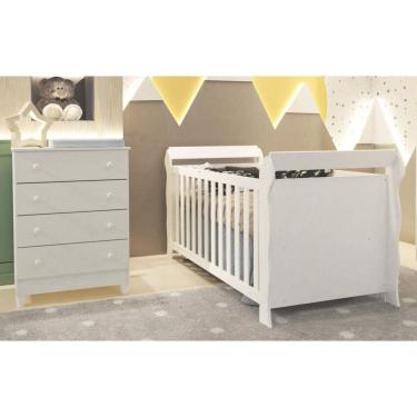 Imagem de Conjunto Quarto de Bebê Berço e Comoda 4 Gavetas Eloa Carolina Baby Branco Brilho