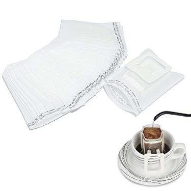 Imagem de Pacote com 100 sacos de filtro de gotejamento de orelha descartáveis para pendurar de grau alimentício, bolsa de filtro de café perfeita para viagens, acampamento, casa, escritório
