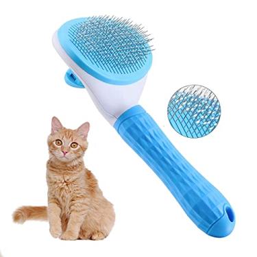Imagem de Escova para Grooming de Gatos, Pets Slicker Brushes Dogs Escova Autolimpante para Desfolhamento Um Botão Remove Esteiras Soltas do Pelo Embutido Escova para Grooming de Pêlos emaranhados para Animais de Estimação - Limpeza Self (Azul)