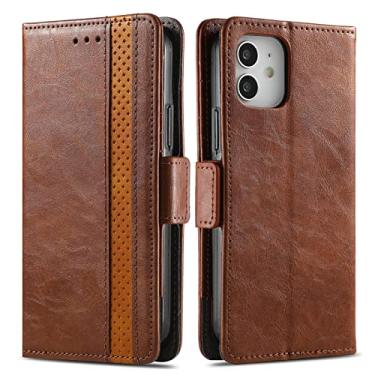 Imagem de GSYH Capa para iPhone 13 Pro Max/13 Pro/13/13 Mini, Capa flip protetora magnética de couro PU com bloqueio RFID slot para cartão visualização suporte à prova de choque TPU, marrom, 13 15,1 cm