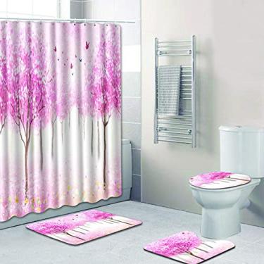 Imagem de 4pcs Barthroom Tapete Set Cortina de Chuveiro Impermeável e Conjunto de Tapete de Banho Tapete de Flor Tapete Higiênico Acessórios para decoração de casa Tapetes de quarto, 4146,50x80 40x50 35x45