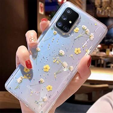 Imagem de Estojo de flores secas reais com glitter transparente para Samsung S21 Plus S21Ultra S10E A72 A52 A42 A32 A12 A21 A20S A91 A81 A90 A80 Capa macia, amarela, para A10S