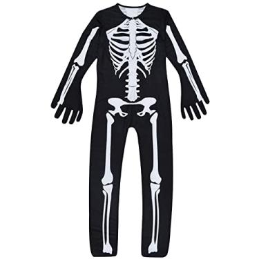 Imagem de Macacão infantil infantil infantil para meninas e meninos de Halloween com estampa de ossos de mangas compridas para bebês de 9 meses (preto, 9 a 10 meses)