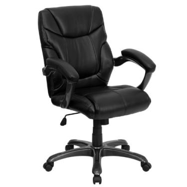 Imagem de Flash Furniture Cadeira de escritório ergonômica com braços em couro preto macio com enchimento médio