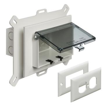 Imagem de Arlington DBHS1C-1 Low Profile IN BOX Recessed Outlet Box Kit de placa de parede para nova construção de revestimento de vinil, horizontal, 1 gangue, transparente