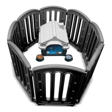 Imagem de Kit Casa Colchão Cercadinho Comedouros Cachorro Gato N2 Mec Cor:preto e Branco