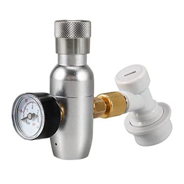 Imagem de Dispensador de carregador de barril de CO2 Cornelius com regulador de gás de barril de 0-60 PSI com adaptador de rosca de 9,5 mm, bloqueio de esfera de desconexão de gás para fermentação caseira e refrigerante da PERA