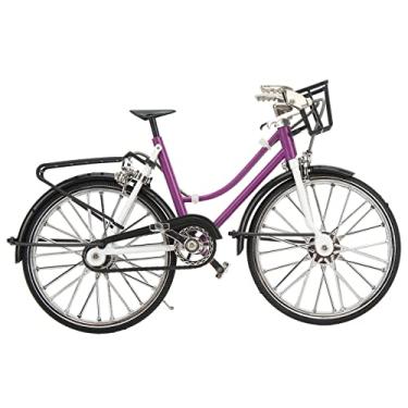 Imagem de Mini bicicleta ornamentos, detalhes requintados Material de liga vintage cor roxa coleção de brinquedos para decoração de presente para mesa de escritório doméstico