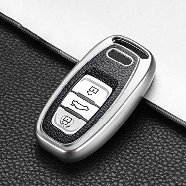 Imagem de SELIYA TPU + Capa de capa de chave remota de carro de couro, apto para Audi A1 A3 A4 A5 A6 A7 A8 Quattro Q3 Q5 Q7 2009-2015, prata
