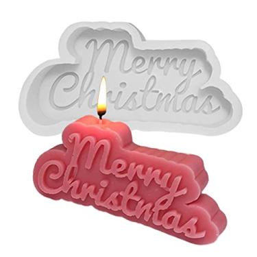 Imagem de vela silicone natal 3D, fundição letras feliz natal resina feito à mão cera aroma para fabricação velas faça você mesmo artesanato sabão cera abelha chocolate