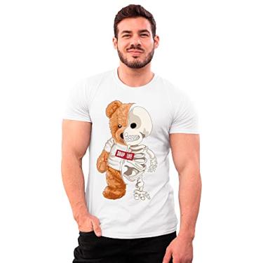 Imagem de Camiseta Teddy Urso Caveira Shap Life Pelúcia Algodão Cor:Branco;Tamanho:G