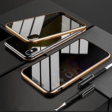 Imagem de Capa de telefone de metal magnético de vidro temperado privacidade 360 ímã capa antiespião para iphone xr xs x 11 pro max 8 7 6 plus se 2020, ouro, para iphone xs max
