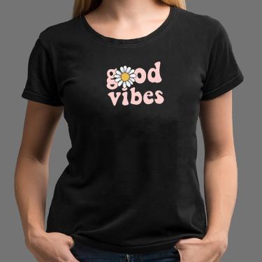 Imagem de Camiseta Feminina Good Vibes Moda Girassol de algoao blusa preta long look