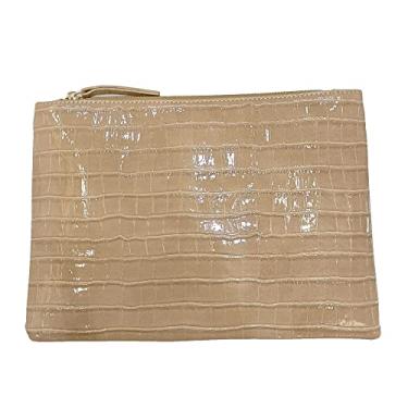 Imagem de NIGEDU Bolsa feminina envelope clutch moda crocodilo em relevo couro PU grande feminina embreagens de festa noturna, Caqui