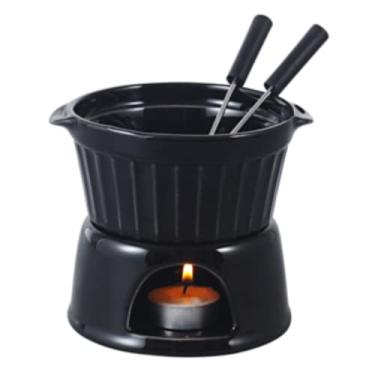 Imagem de LYOR - Aparelho de Fondue 4 Peças de Porcelana Classic Preto 400ml - Ideal para Chocolate e Queijo