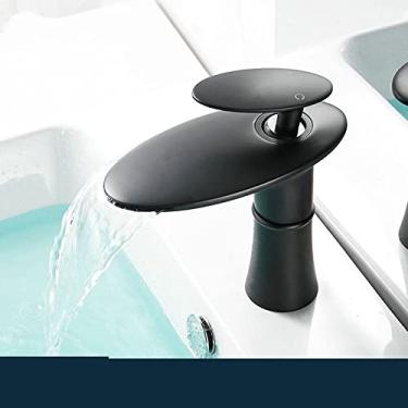 Imagem de Torneira para lavatório em cascata ouro branco quente frio misturador para lavatório torneira de latão preto alto misturador de banheiro guindaste torneira de hardware doméstico, preto curto G