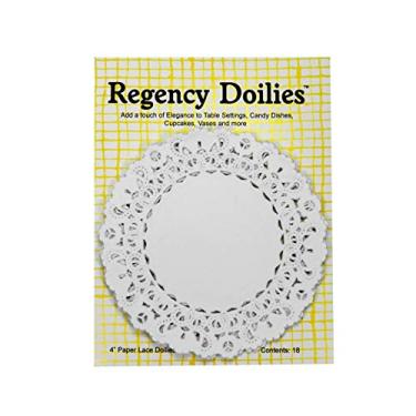 Imagem de Regency Wraps Doilies de renda de papel para exibição de mesa decorativa de bolos, sobremesas, aperitivos em casamentos e festas; descartável, 10 cm branco, redondo, pacote com 15