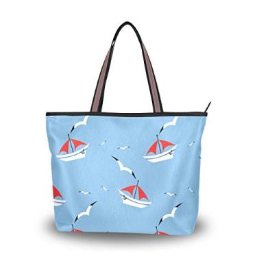 Imagem de Bolsa de ombro de iate no mar e gaivota, bolsa de ombro para mulheres e meninas, Multicolorido., Medium