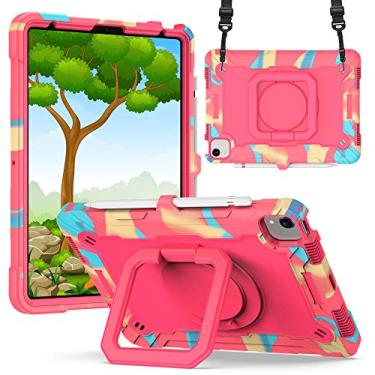 Imagem de Billionn Capa infantil para iPad Air 4ª geração 2020 10,9 polegadas, suporte giratório de 360 graus, capa protetora com alça de ombro - Camuflagem/Vermelho rosa