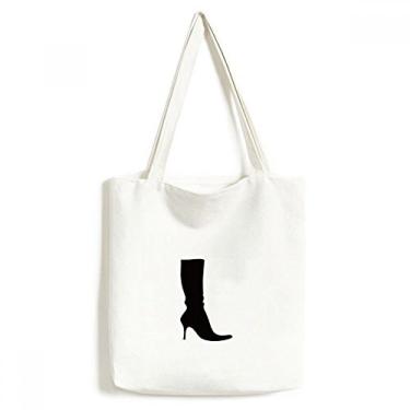 Imagem de Bolsa sacola de lona preta com estampa simples de botas altas, bolsa de compras casual
