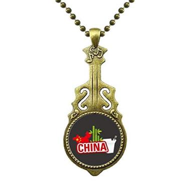 Imagem de DIYthinker Colar China Map Bamboo Red China Town Colar Antique Guitar Jewelry Music Pendant
