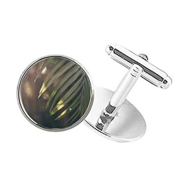 Imagem de DIYthinker Abotoaduras com clipe de botão redondo e imagem de planta verde