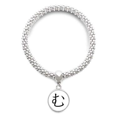 Imagem de DIYthinker Pulseira Japonesa Hiragana Personagem MU Prata Pingente Redondo Joia Corrente