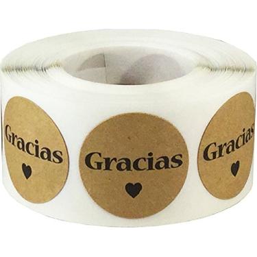 Imagem de Adesivos adesivos Gracias Spanish, Thank You Natural, Kraft, 2,5 cm, redondos, com círculos, 500 etiquetas por rolo