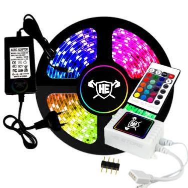 Imagem de Fita Led Rgb Smd 5050 5M Colorida Com Controle Fonte 3A Pro - He Store