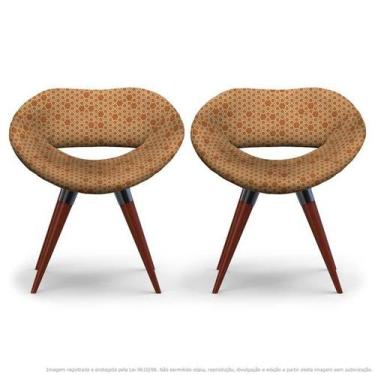 Imagem de Kit 2 Cadeiras Beijo Colmeia Laranja E Marrom Poltrona Decorativa Com