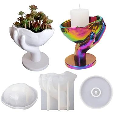 Imagem de 3 peças de molde de silicone para castiçal de crânio manual, molde de vela com base em resina epóxi, bandeja de sabonete, caixa de joias, molde de porta-joias