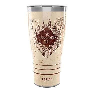Imagem de Tervis O copo de viagem do viajante Harry Potter The Marauder's Map com paredes triplas mantém as bebidas frias e quentes, 850 g, aço inoxidável