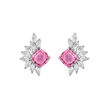 Imagem de Brinco Ear Cuff  Zircônia Rosa Navete E Zircônias Em Prata 925 E Ródio