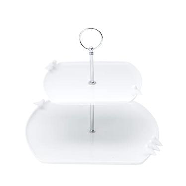 Imagem de WOLFF - Prato Duplo de Porcelana para Doces Birds Branco 19cm x 18cm/27cm x 25cm x 24cm