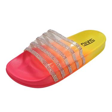 Imagem de Chinelos rasos femininos chinelos de strass transparentes sola gorda colorida strass brilhante sandálias e chinelos femininos (multicolorido, 8)