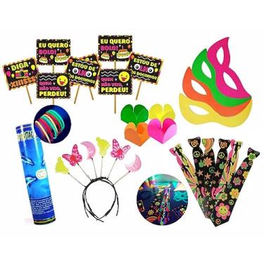 Imagem de Kit 240 Itens Festa Neon Balada Casamento Aniversário