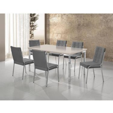 Imagem de Conjunto Sala de Jantar Mesa Iza New Tampo MDF/Vidro 6 Cadeiras Natani New Cromado/Cinza