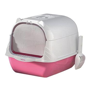 Imagem de IEUDNS Caixa de areia para gatos com capuz, totalmente fechada, banheiro para gatos com aba da porta frontal, comadre portátil, grande espaço, caixa de areia, ROSA