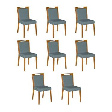 Imagem de Kit 8 Cadeiras Jantar Luxo Estofadas Veludo Cinza Cristal Base Madeira Maciça Mel - Cor: Cinza