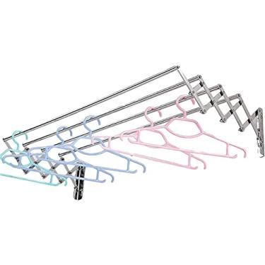 Imagem de Retrátil dobrável roupas airer rack de secagem secador de roupa montado na parede toalheiro espaço saver linha cabide haste com barra de toalha (tamanho: 90cm) elegante hopeful