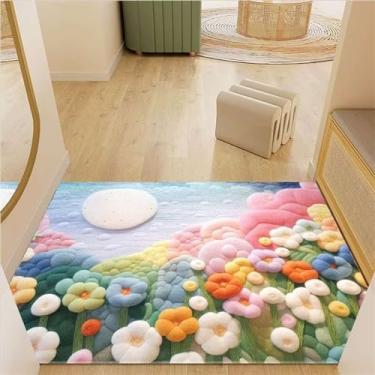 Imagem de Lifup Tapetes de área floral, antiderrapante, engraçado, fofo, 3D, flores, tapete de banho, tapetes macios e laváveis para sala de estar, quarto, decoração de casa, tapete de escritório, multicor, 2 x 3 pés