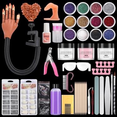 Imagem de Kit de unhas de acrílico com mãos e dedos para prática de unhas, conjunto de pó e cola de acrílico para unhas, pincel com glitter, lixa de unhas e ferramentas de arte em unhas, kit de acrílico profissional para iniciantes
