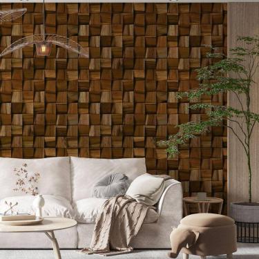 Imagem de Kit 9 Rolos Papel De Parede Adesivo Cubo De Madeira 3,0M