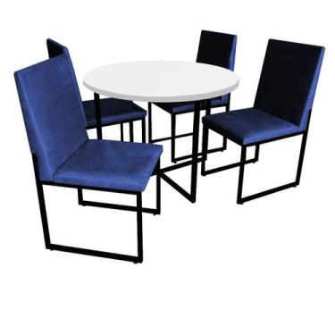 Imagem de Kit Mesa De Jantar Theo Com 4 Cadeiras Sttan Ferro Preto Tampo Branco