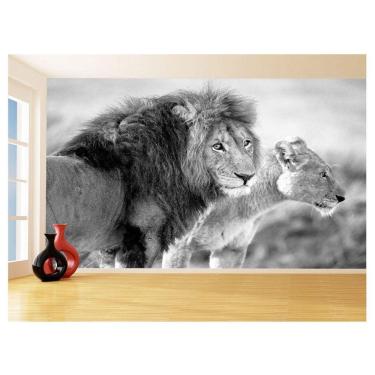 Imagem de Papel De Parede 3D Animais Leão Família Casal 3,5M Anm521