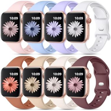 Imagem de DaQin Pacote com 8 pulseiras esportivas compatíveis com Apple Watch de 46mm 45 mm 44 mm 42 mm 41 mm 40 mm 38mm para mulheres e homens, pulseiras de silicone macio para Apple Watch SE iWatch Séries 10