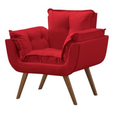 Imagem de Poltrona Decorativa Opala Soft Para Sala De Estar Aveludada Vermelha -