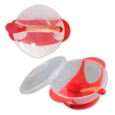 Imagem de Tigela Bebê Tipo Bowl com Tampa e Ventosa mais Colher Silicone Sensor Tom Rosa