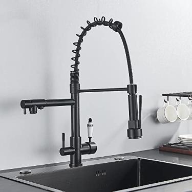 Imagem de Torneira de cozinha com filtro de água pura preto fosco, alça dupla, água potável quente e fria, misturador de cozinha, purificação de guindaste, preto fosco B