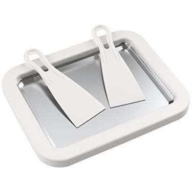 Imagem de QENWKXZ Forma para fazer sorvete com 2 raspadores Prato multifuncional Frio Doce Frio Máquina de Sorvete Rolado Caseiro Gelato de Iogurte Congelado (branco)